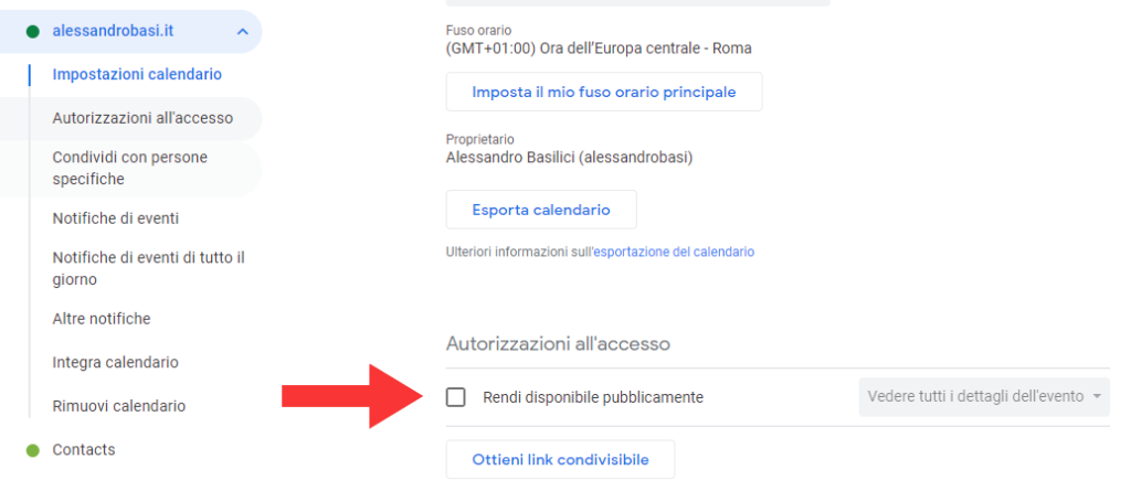 Permessi per visualizzare il proprio calendario
