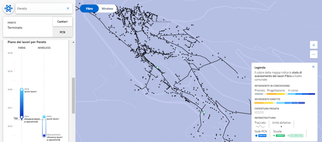 Copertura della fibra nel comune di Pereto