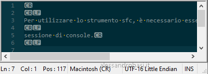 notepad++ codifica output di SFC UTF-16 little endian