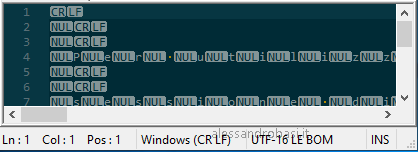 notepad++ output del powershell del comando SFC codifica UTF-16 LE BOM